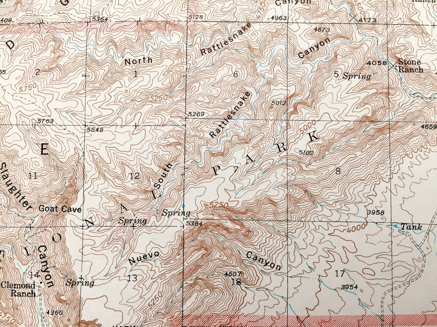 Antique Carlsbad Caverns, New Mexico 1940 US Geological Survey Topographic Map – National Park, Eddy County, Sitting Bull, Guadalupe, NM