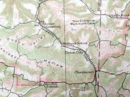 Antique Mammoth Cave, Kentucky 1922 US Geological Survey Topographic Map – National Park, Pig, Cedar Spring, Smiths Grove, Park City, KY