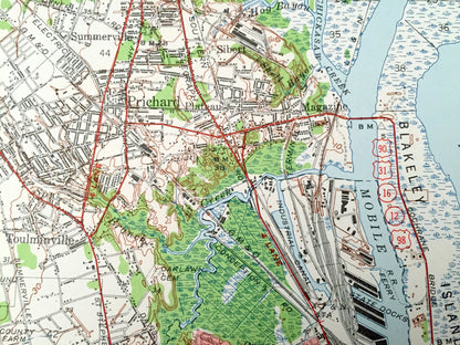Antique Mobile, Alabama 1940 US Geological Survey Topographic Map – Baldwin County, Prichard, Chickasaw, Crichton, Dog River, Irvington, AL