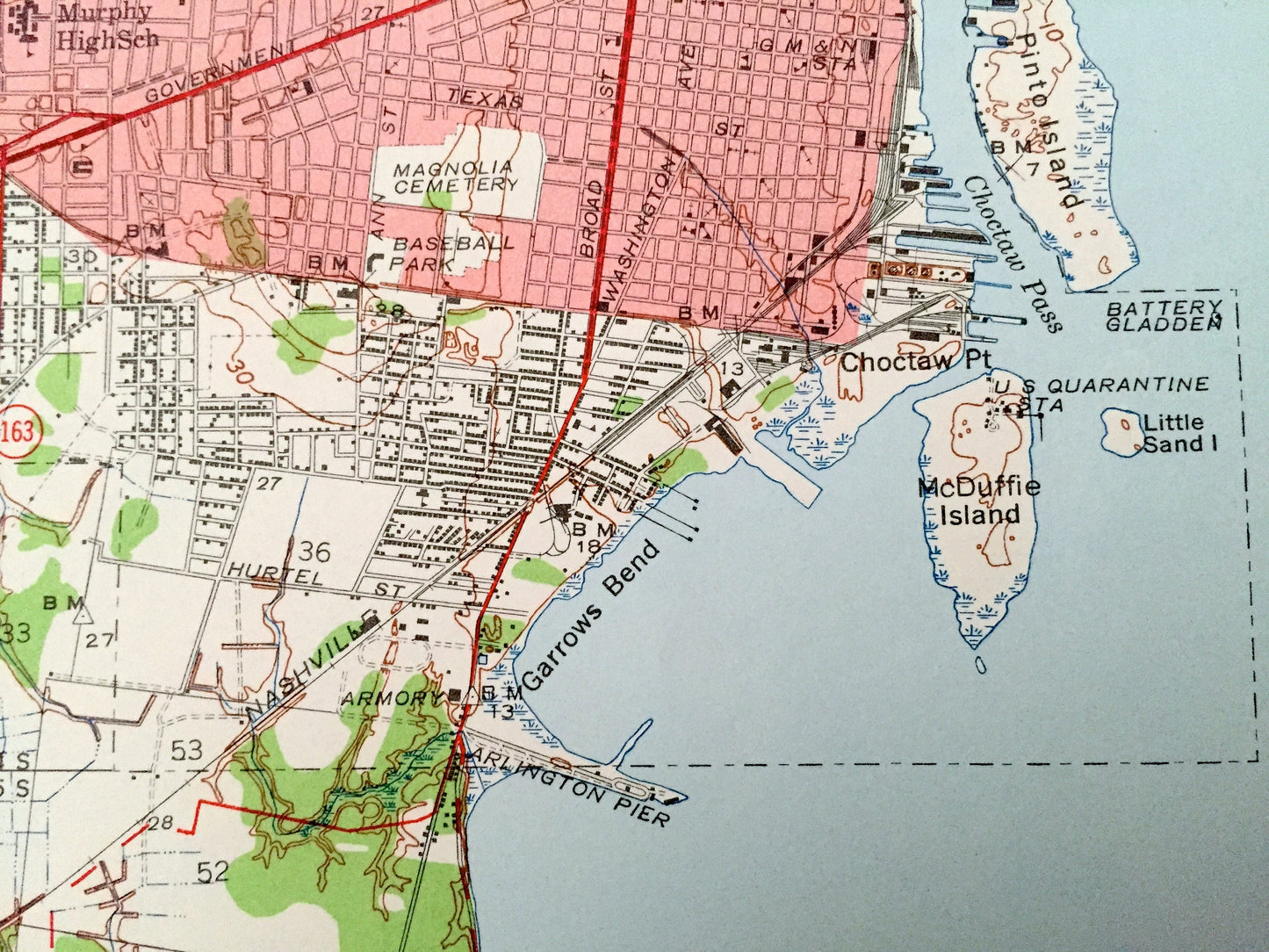 Antique Mobile, Alabama 1940 US Geological Survey Topographic Map – Baldwin County, Prichard, Chickasaw, Crichton, Dog River, Irvington, AL