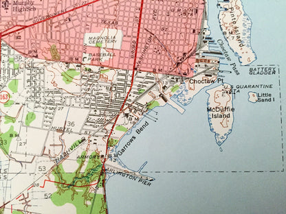 Antique Mobile, Alabama 1940 US Geological Survey Topographic Map – Baldwin County, Prichard, Chickasaw, Crichton, Dog River, Irvington, AL