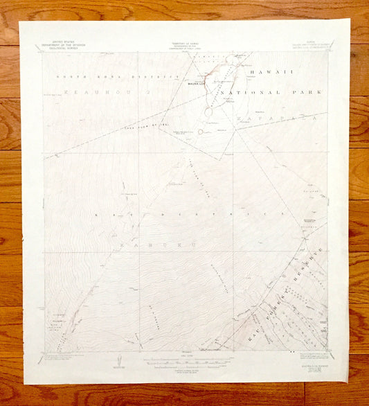 Antique Mauna Loa, Hawaii 1928 US Geological Survey Topographic Map – North Kona, Hamakua, Kau, National Forest, Kau Forest Reserve, HI
