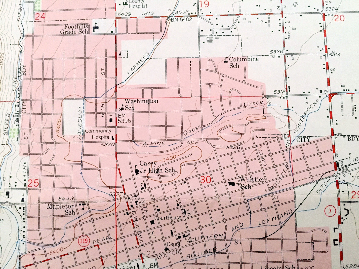 Antique Boulder, Colorado 1957 US Geological Survey Topographic Map – Roosevelt National Forest, University of, Boulder Mountain Park, CO