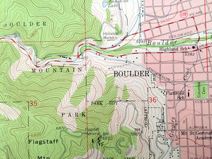 Antique Boulder, Colorado 1957 US Geological Survey Topographic Map – Roosevelt National Forest, University of, Boulder Mountain Park, CO