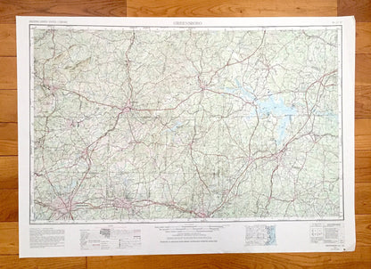 Antique Greensboro, North Carolina 1953 US Geological Survey Topographic Map – Virginia, Burlington, Durham, Reidsville Leaksville Graham NC