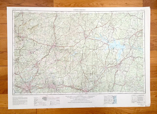 Antique Greensboro, North Carolina 1953 US Geological Survey Topographic Map – Virginia, Burlington, Durham, Reidsville Leaksville Graham NC