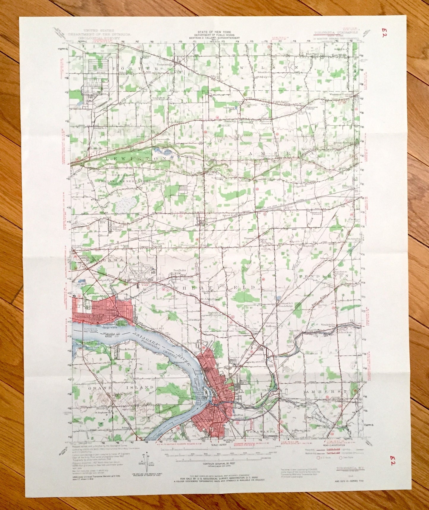 Antique Tonawanda, New York 1948 US Geological Survey Topographic Map – Amherst, Grand Island, Wheatfield, Pendleton, Lewiston, Cambria, NY