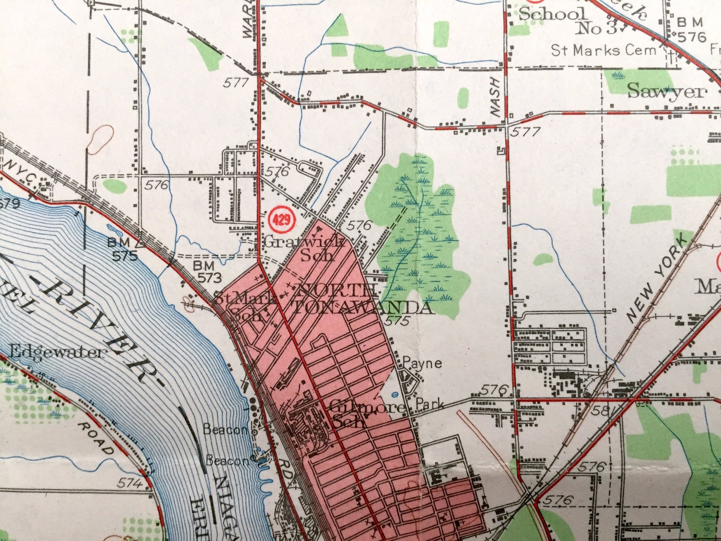 Antique Tonawanda, New York 1948 US Geological Survey Topographic Map – Amherst, Grand Island, Wheatfield, Pendleton, Lewiston, Cambria, NY
