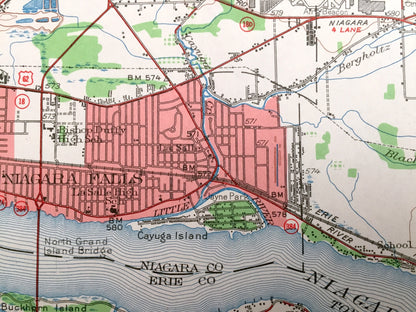 Antique Tonawanda, New York 1948 US Geological Survey Topographic Map – Amherst, Grand Island, Wheatfield, Pendleton, Lewiston, Cambria, NY