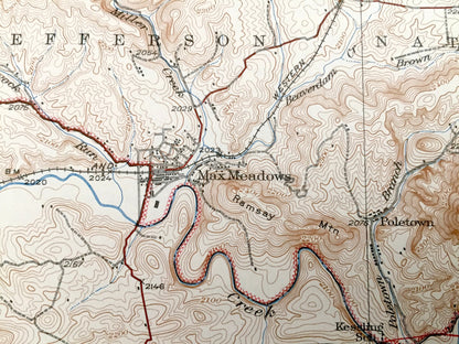 Antique Max Meadows, Virginia 1930 US Geological Survey Topographic Map – Fosters Falls, Ivanhoe, Bethany, Oak Grove, Sheeptown, Byllesby VA