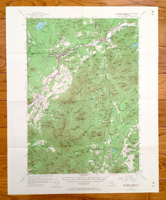 Antique Au Sable Forks, New York 1953 US Geological Survey Topographic Map – Adirondacks, Black Brook, Rome, Lewis, Jay, Chesterfield NY