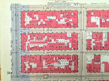 Antique Manhattan, New York Map from Bromley's 1934 Manhattan Land Book – Chelsea, Gramercy Park, Peter Cooper Village, Kips Bay Bellevue NY