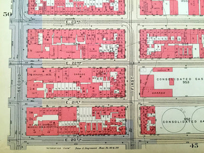 Antique Manhattan, New York Map from Bromley's 1934 Manhattan Land Book – Chelsea, Gramercy Park, Peter Cooper Village, Kips Bay Bellevue NY