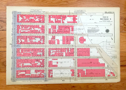 Antique Manhattan, New York Map from Bromley's 1934 Manhattan Land Book – Chelsea, Gramercy Park, Peter Cooper Village, Kips Bay Bellevue NY