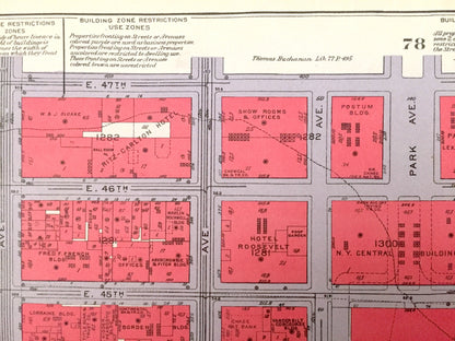 Antique Manhattan, New York Map from Bromley's 1934 Manhattan Land Book – Midtown, Turtle Bay, United Nations, Sutton Place East Side NY NYC