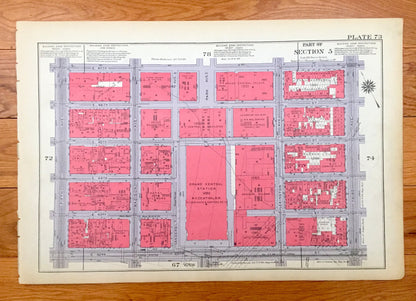 Antique Manhattan, New York Map from Bromley's 1934 Manhattan Land Book – Midtown, Turtle Bay, United Nations, Sutton Place East Side NY NYC