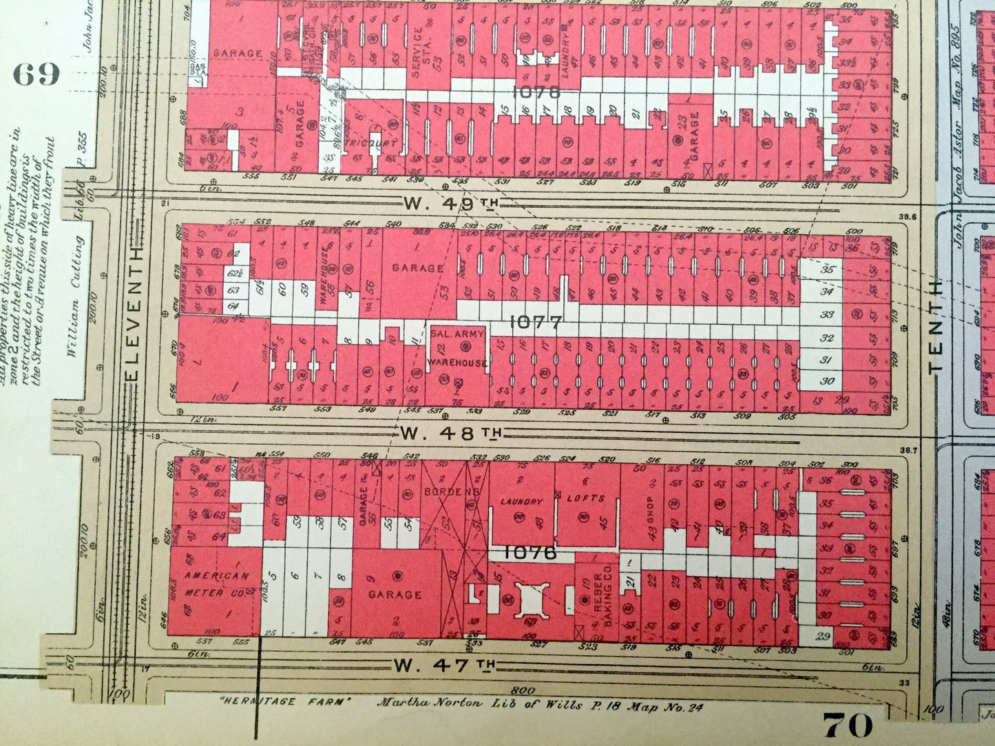 Antique Manhattan, New York Map from Bromley's 1934 Manhattan Land Book – Hells Kitchen Clinton Broadway Madison Square Theater District NYC
