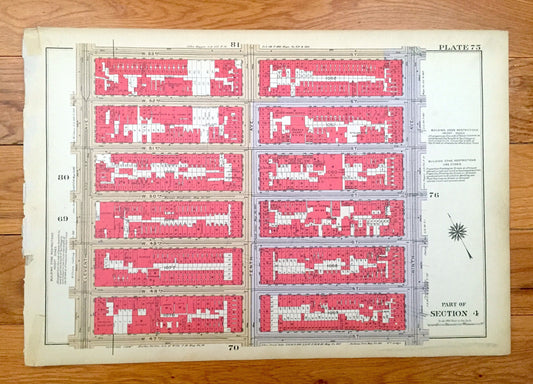 Antique Manhattan, New York Map from Bromley's 1934 Manhattan Land Book – Hells Kitchen Clinton Broadway Madison Square Theater District NYC