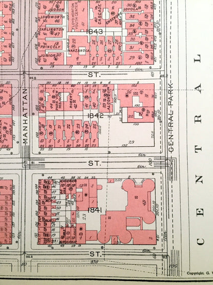 Antique Manhattan, New York City Map from Bromley's 1955 Manhattan Land Book – Upper West Side, Central Park, Valley, Lenox Hill, NYC