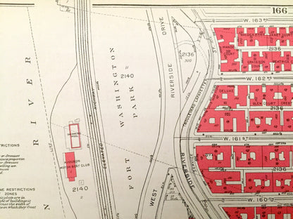 Antique Manhattan, New York City Map from Bromley's 1934 Manhattan Land Book – Fort Washington Park, Heights, Riverside Drive, Hudson NYC NY