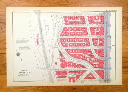 Antique Manhattan, New York City Map from Bromley's 1934 Manhattan Land Book – Fort Washington Park, Heights, Riverside Drive, Hudson NYC NY