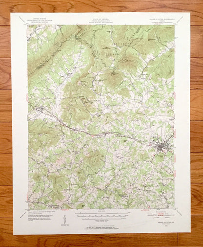 Antique Peaks of Otter, Virginia 1950 US Geological Survey Topographic Map – Bedford, Chamblissburg, Montvale, Lithia, Thaxton, Irving, VA
