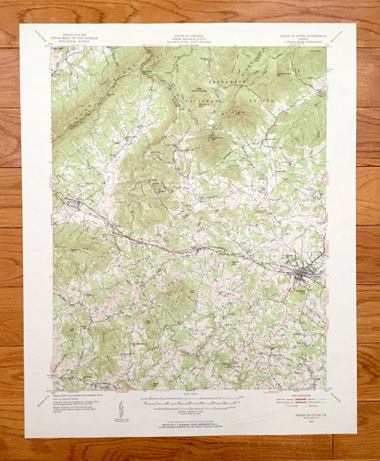 Antique Peaks of Otter, Virginia 1950 US Geological Survey Topographic Map – Bedford, Chamblissburg, Montvale, Lithia, Thaxton, Irving, VA