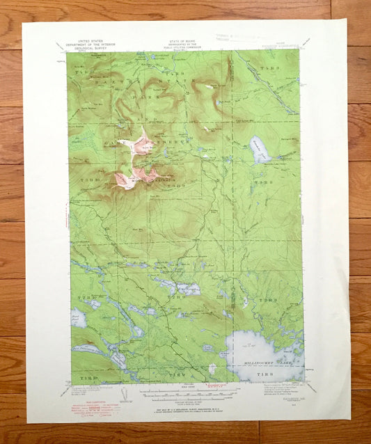 Antique Mount Katahdin, Maine 1949 US Geological Survey Topographic Map – Baxter State Park, Millinocket Lake, Piscataquis, Penobscot, Mt ME