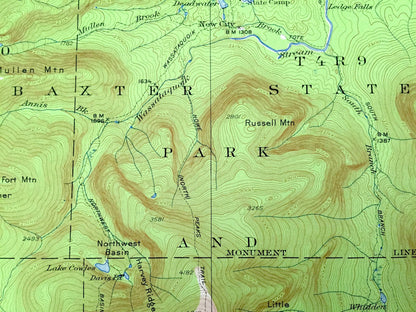 Antique Mount Katahdin, Maine 1949 US Geological Survey Topographic Map – Baxter State Park, Millinocket Lake, Piscataquis, Penobscot, Mt ME