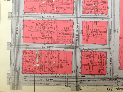 Antique Manhattan, New York Map from Bromley's 1934 Manhattan Land Book – Midtown, Turtle Bay, United Nations, Sutton Place East Side NY NYC