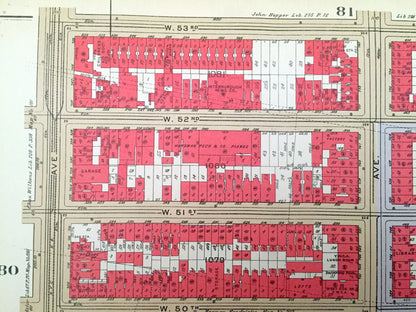 Antique Manhattan, New York Map from Bromley's 1934 Manhattan Land Book – Hells Kitchen Clinton Broadway Madison Square Theater District NYC