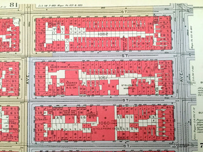 Antique Manhattan, New York Map from Bromley's 1934 Manhattan Land Book – Hells Kitchen Clinton Broadway Madison Square Theater District NYC