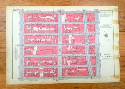 Antique Manhattan, New York Map from Bromley's 1934 Manhattan Land Book – Hells Kitchen Clinton Broadway Madison Square Theater District NYC