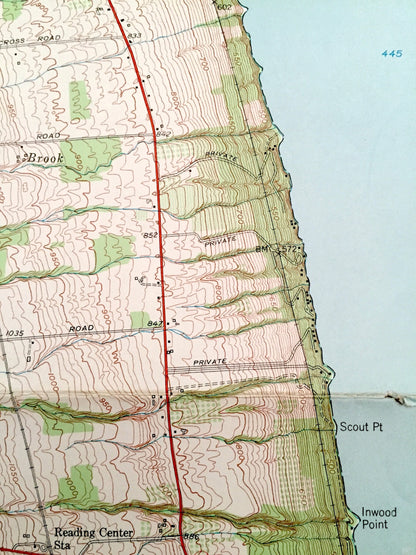 Antique Reading Center, New York 1950 US Geological Survey Topographic Map – Schuyler County, Dix, Orange, Tyrone, Barrington Seneca Lake NY