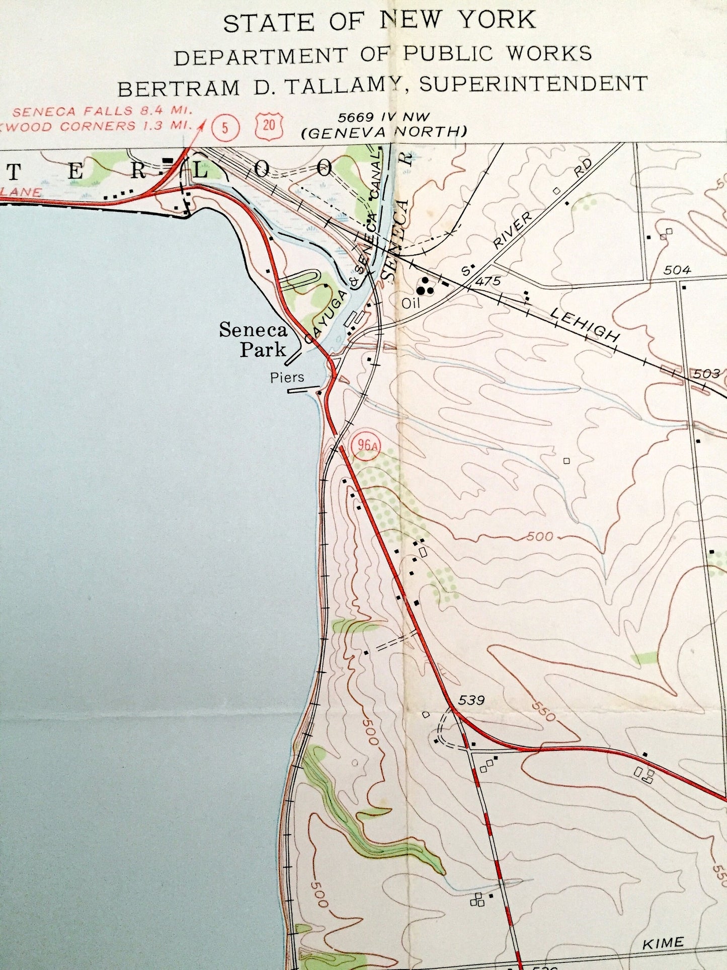 Antique Geneva South, New York 1953 US Geological Survey Topographic Map – Ontario County, Benton, Romulus, Varick, Fayette Waterloo Yale NY