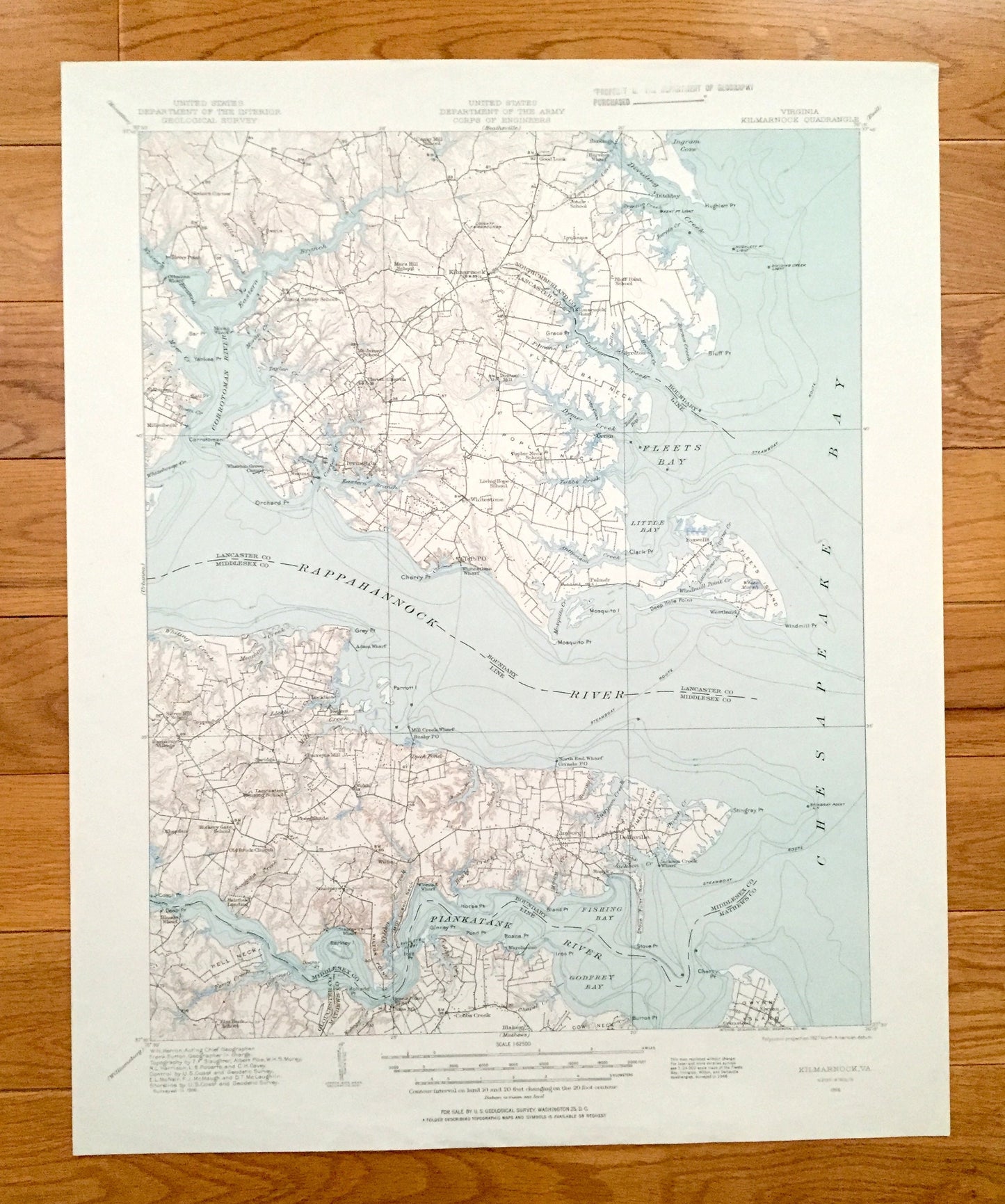 Antique Kilmarnock, Virginia 1916 US Geological Survey Topographic Map – Irvington, Whitestone, Deltaville, Rappahannock, Chesapeake Bay, VA