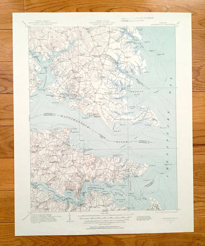Antique Kilmarnock, Virginia 1916 US Geological Survey Topographic Map – Irvington, Whitestone, Deltaville, Rappahannock, Chesapeake Bay, VA