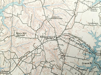 Antique Kilmarnock, Virginia 1916 US Geological Survey Topographic Map – Irvington, Whitestone, Deltaville, Rappahannock, Chesapeake Bay, VA