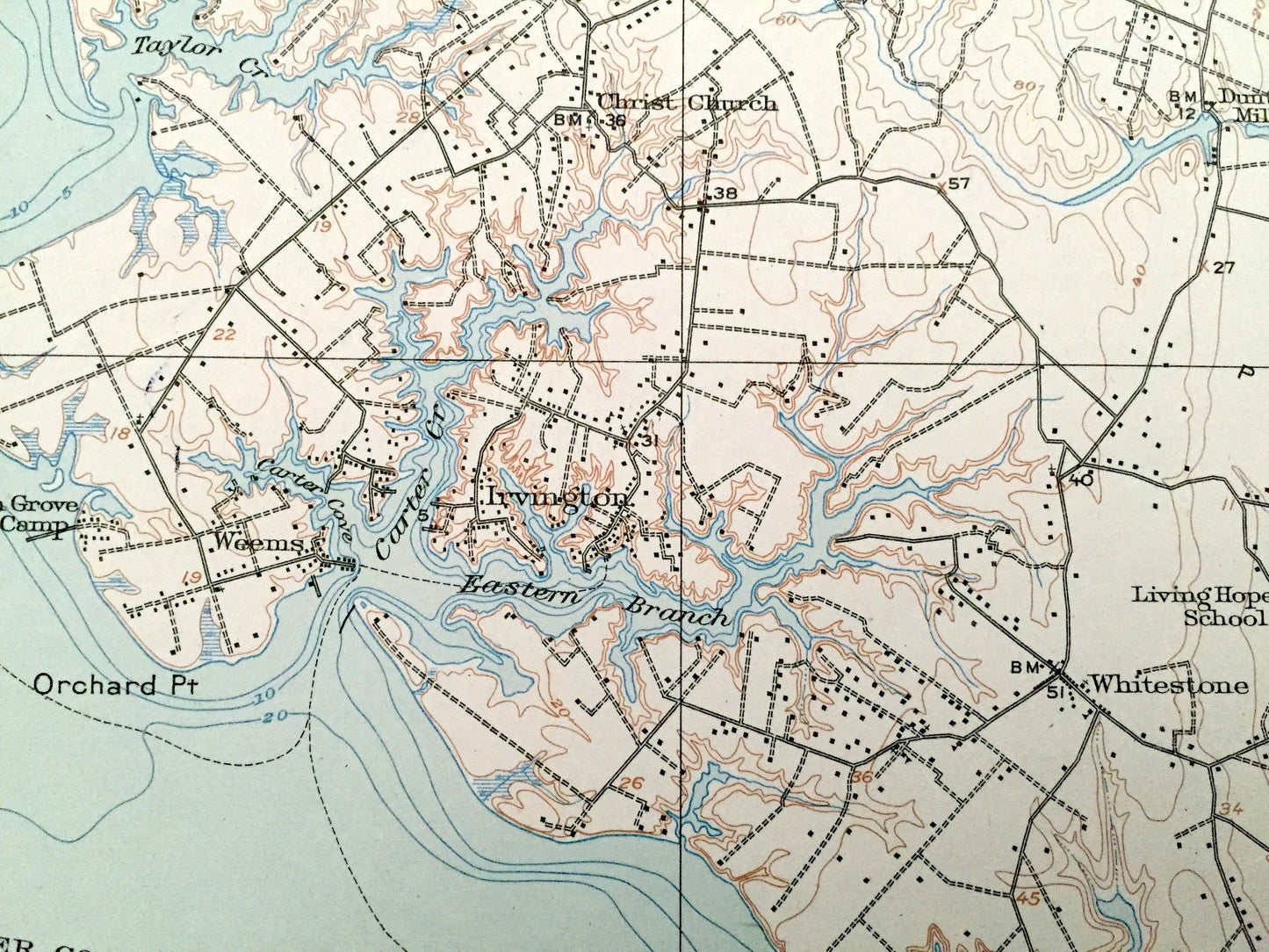 Antique Kilmarnock, Virginia 1916 US Geological Survey Topographic Map – Irvington, Whitestone, Deltaville, Rappahannock, Chesapeake Bay, VA