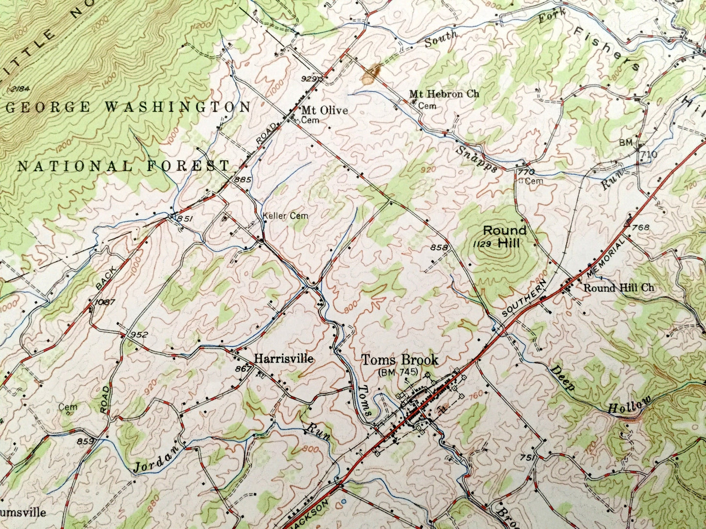 Antique Strasburg, Virginia 1947 US Geological Survey Topographic Map – Bentonville, Toms Brook, Fort Valley Shenandoah George Washington VA