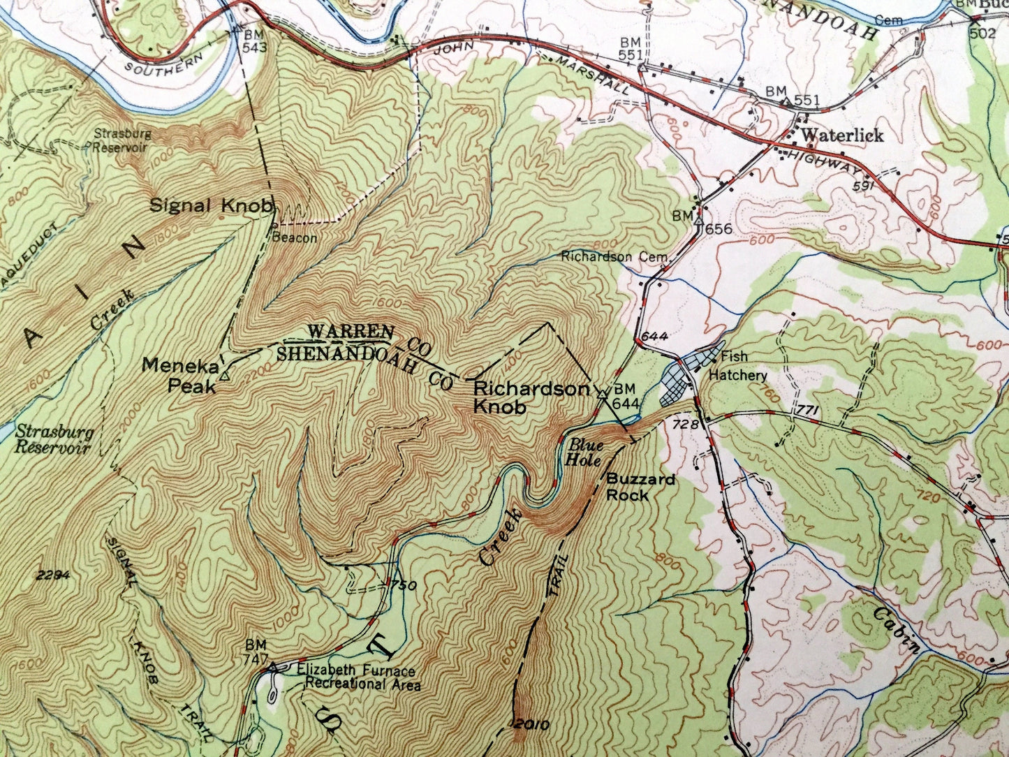 Antique Strasburg, Virginia 1947 US Geological Survey Topographic Map – Bentonville, Toms Brook, Fort Valley Shenandoah George Washington VA