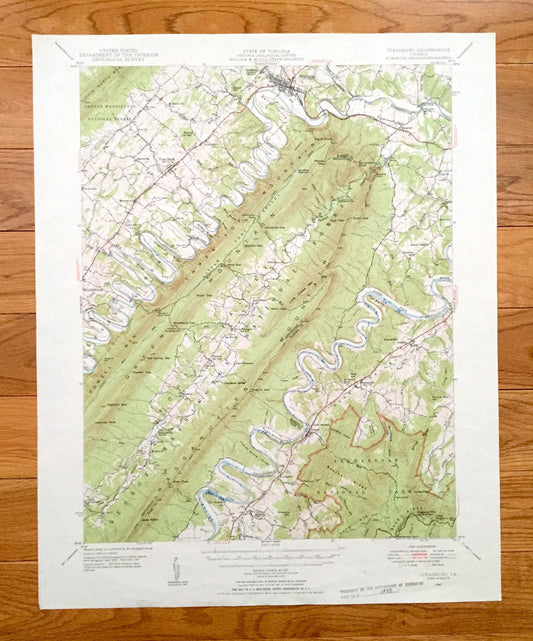 Antique Strasburg, Virginia 1947 US Geological Survey Topographic Map – Bentonville, Toms Brook, Fort Valley Shenandoah George Washington VA