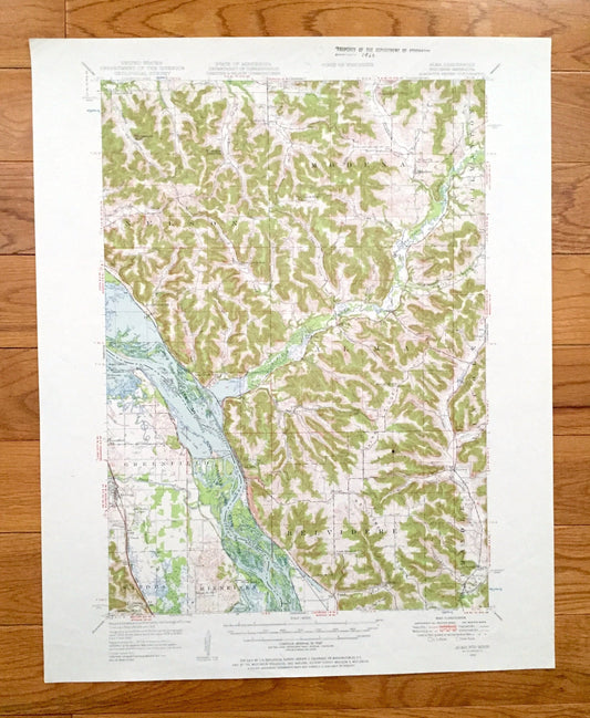 Antique Alma, Wisconsin 1950 US Geological Survey Topographic Map – Buffalo Wabasha County Kellogg Minnesota WI Mississippi River Modena MN