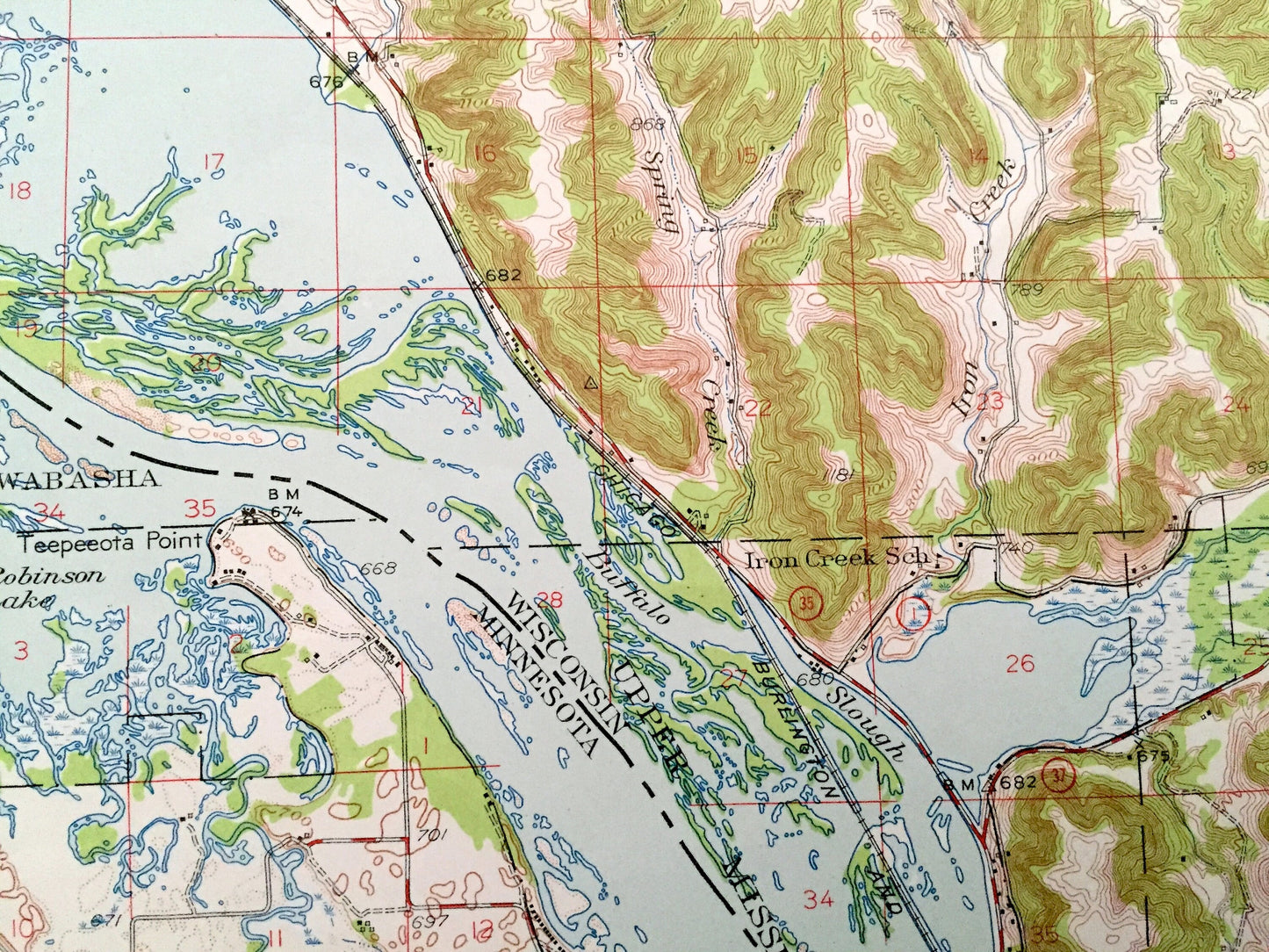Antique Alma, Wisconsin 1950 US Geological Survey Topographic Map – Buffalo Wabasha County Kellogg Minnesota WI Mississippi River Modena MN