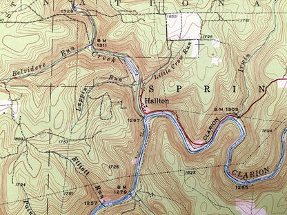 Antique Hallton, Pennsylvania 1940 US Geological Survey Topographic Map - Millstone, Jenks, Highland, Ridgway, Horton Snyder Warsaw Heath PA