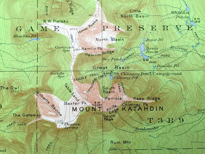 Antique Mount Katahdin, Maine 1949 US Geological Survey Topographic Map – Baxter State Park, Millinocket Lake, Piscataquis, Penobscot, Mt ME