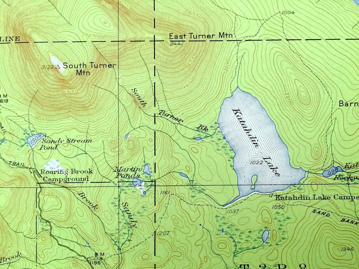 Antique Mount Katahdin, Maine 1949 US Geological Survey Topographic Map – Baxter State Park, Millinocket Lake, Piscataquis, Penobscot, Mt ME