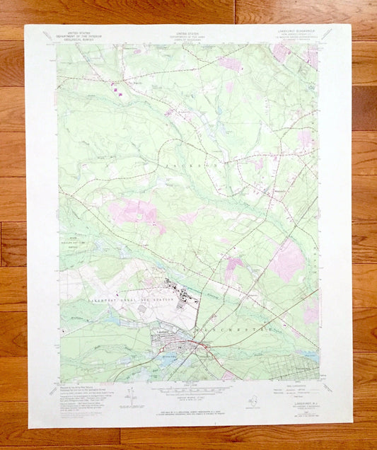 Antique Lakehurst, New Jersey 1957 US Geological Survey Topographic Map – Jackson, Whitesville, Van Hiseville, Manchester, Holmansville, NJ