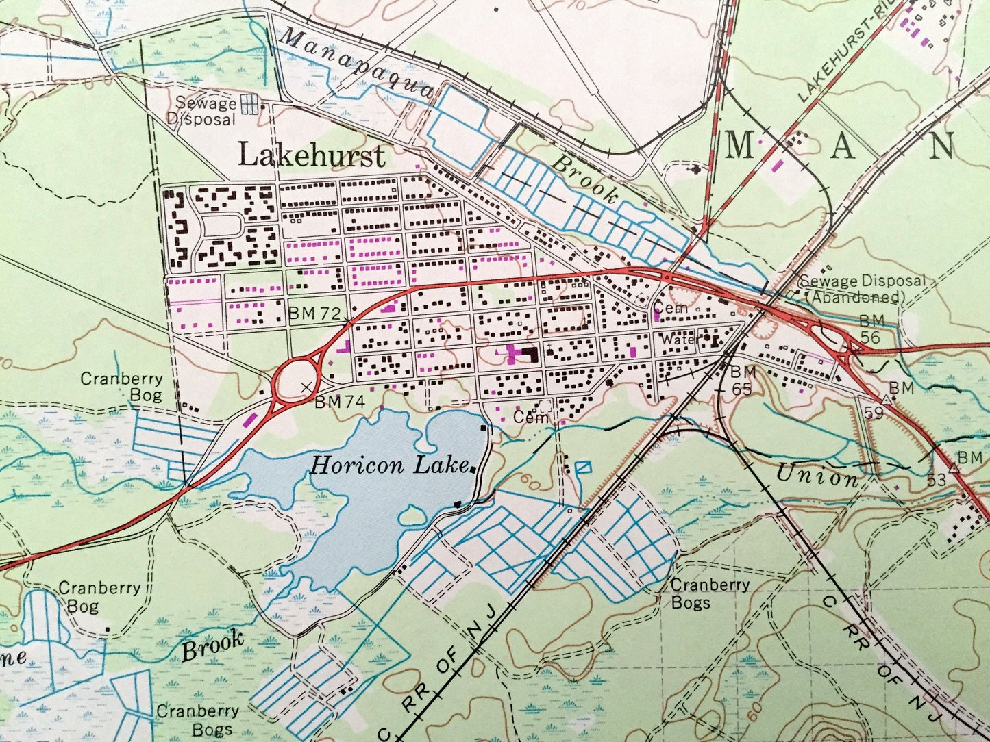 Antique Lakehurst, New Jersey 1957 US Geological Survey Topographic Map – Jackson, Whitesville, Van Hiseville, Manchester, Holmansville, NJ