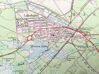 Antique Lakehurst, New Jersey 1957 US Geological Survey Topographic Map – Jackson, Whitesville, Van Hiseville, Manchester, Holmansville, NJ